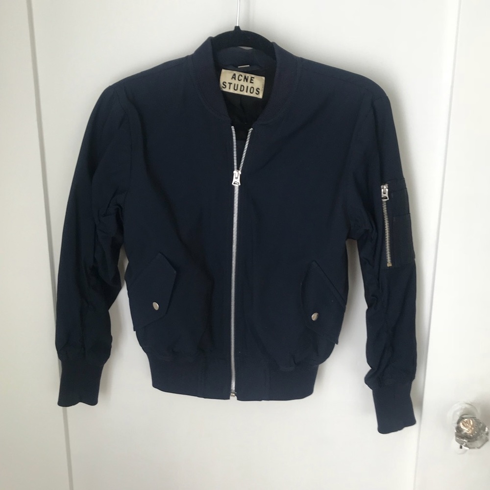 Acne Dark Blue Bomber Jacket XS - Picture 3 of 8
